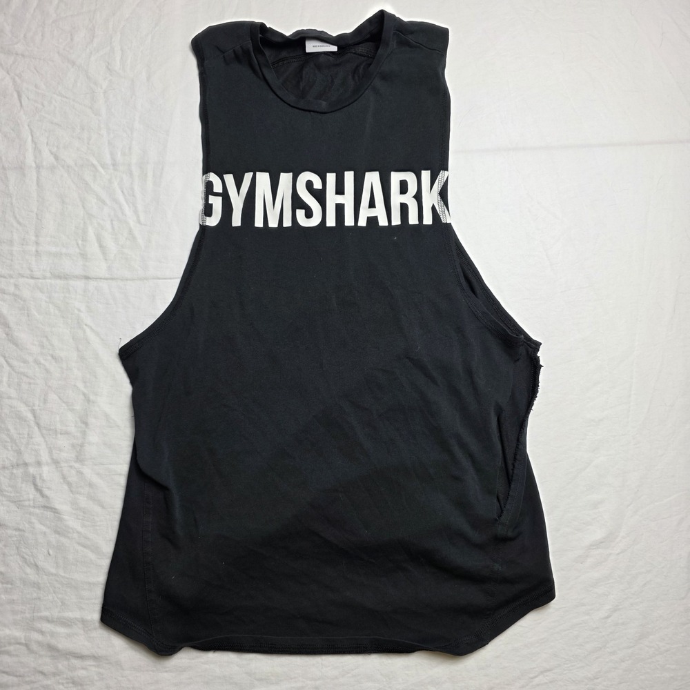 Gymshark Men's Tank Singlet Black Impact Drop Arm Tank Top Muscle Small flaws